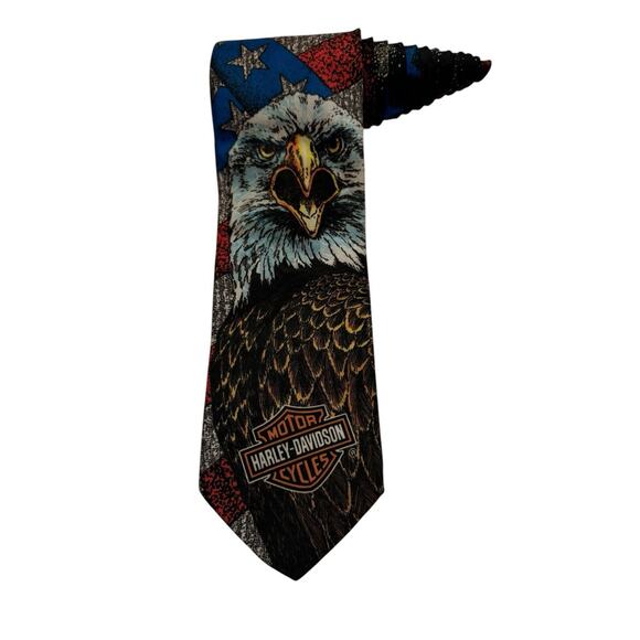 Ralph Marlin Harley Davidson American Eagle Patriotic Vintage 1994 Necktie - Picture 1 of 7